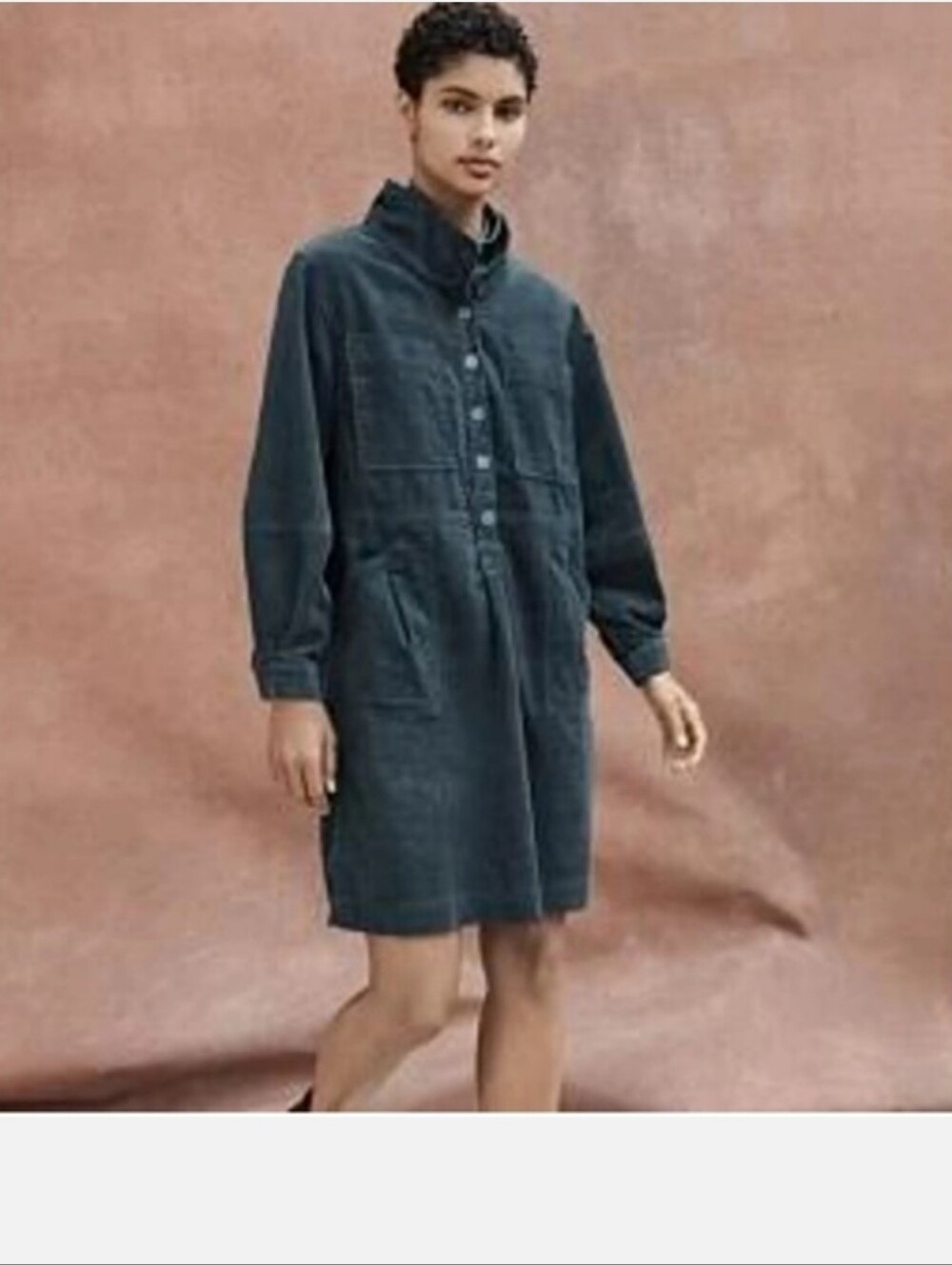 Wrap London Corduroy Long Sleeve Utility Dress In Deep Teal